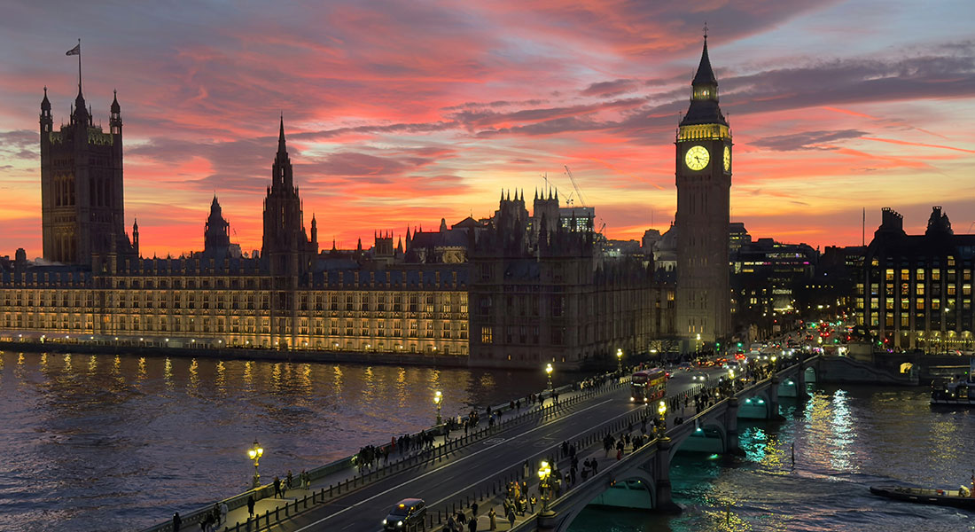 london skyline and a sunset